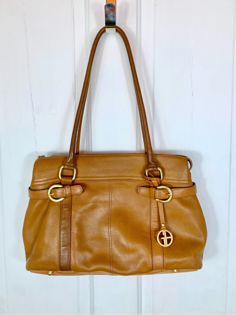 Giani Bernini Cognac Pebble Leather Shoulder Bag (Purse) w/ Gold Tone Hardware